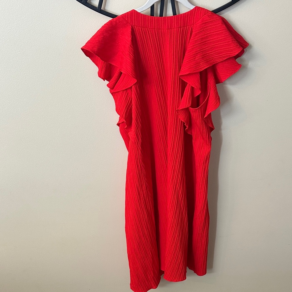 Sandra Darren Red Midi Dress with Ruffle Sleeves - Picture 5 of 5
